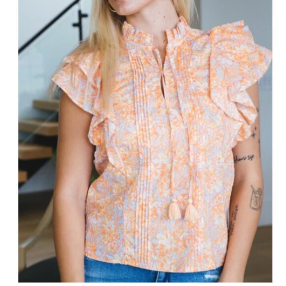 Olivacious LIKE NEW Athena ruffle sleeve pleated feminine tassel blouse M - Picture 1 of 7